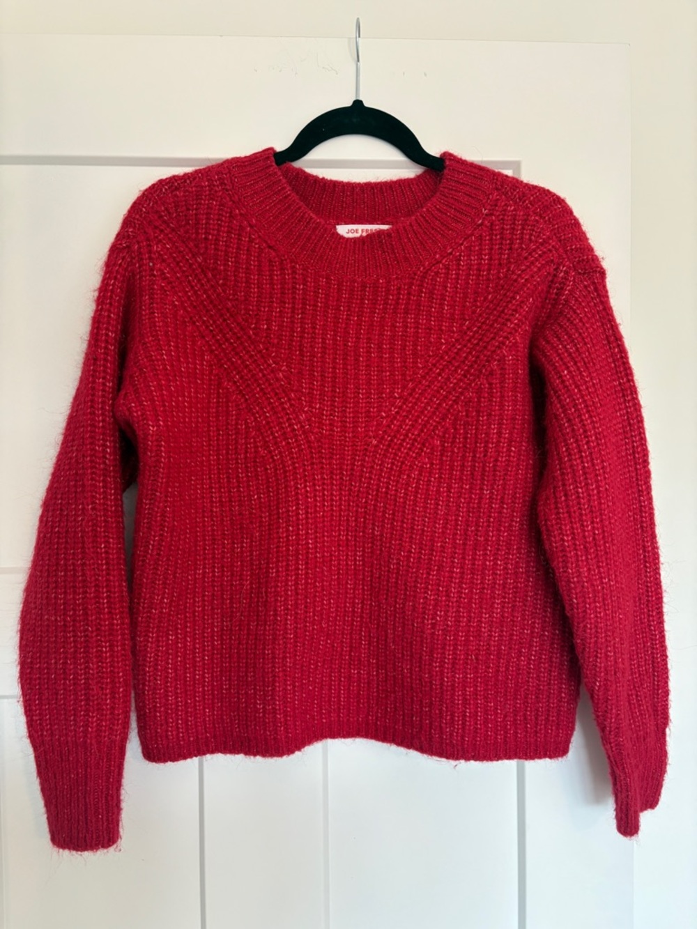 Joe Fresh Red Ribbed Crewneck Sweater